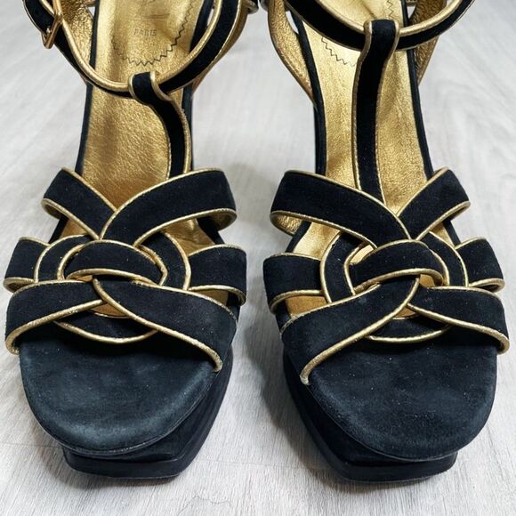 Yves Saint Laurent Tribute Black Suede Sandals - Picture 8 of 11